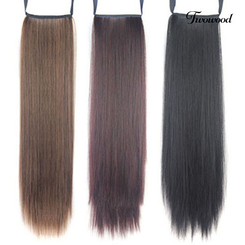 Twowood Wanita Klip in Wrap on Lurus Panjang Ponytail Rambut Ekstensi Sopak Wig