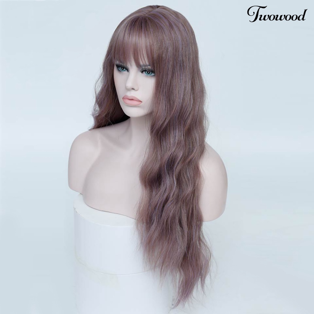 Twowood Wig Dengan Poni Cosplay Rambut Serat Panjang Keriting Suhu Tinggi Untuk Pesta