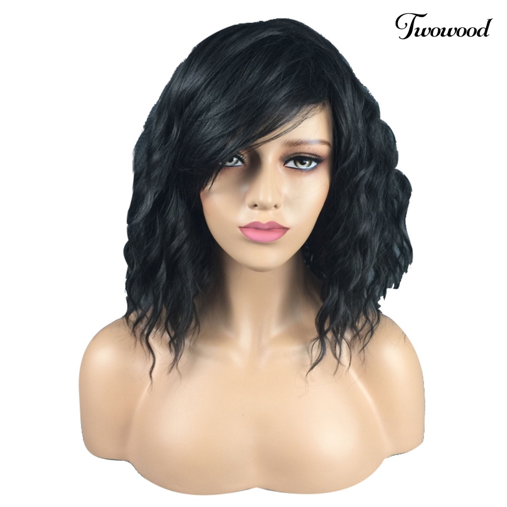 Twowood Fashion Wig Gelombang Pendek Serat Sintetis Menawan Wanita Pesta Harian Sopak