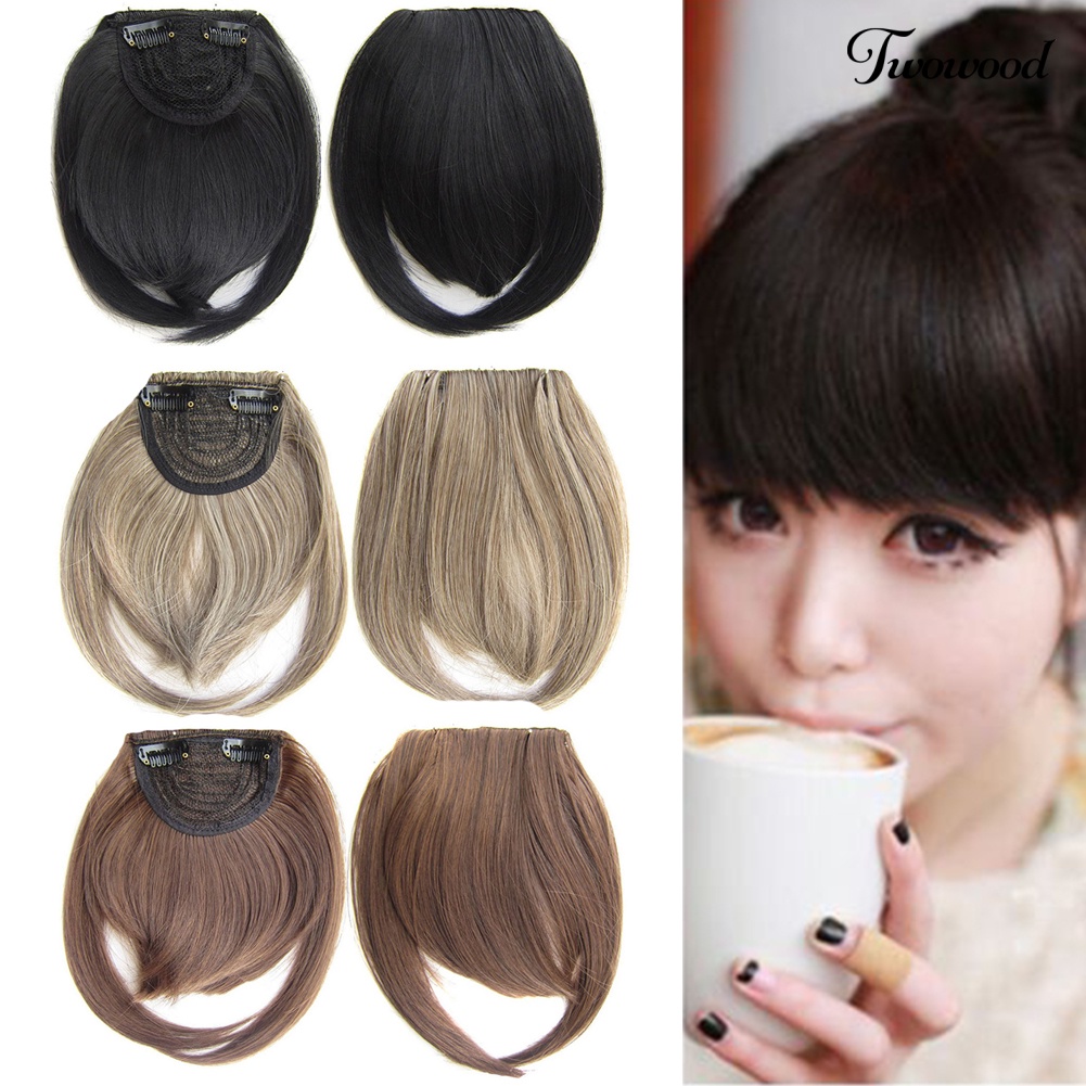 Twowood Gadis Clip-in Front Hair Extension Wig Lurus Sintetis Fringe Bang Sopak