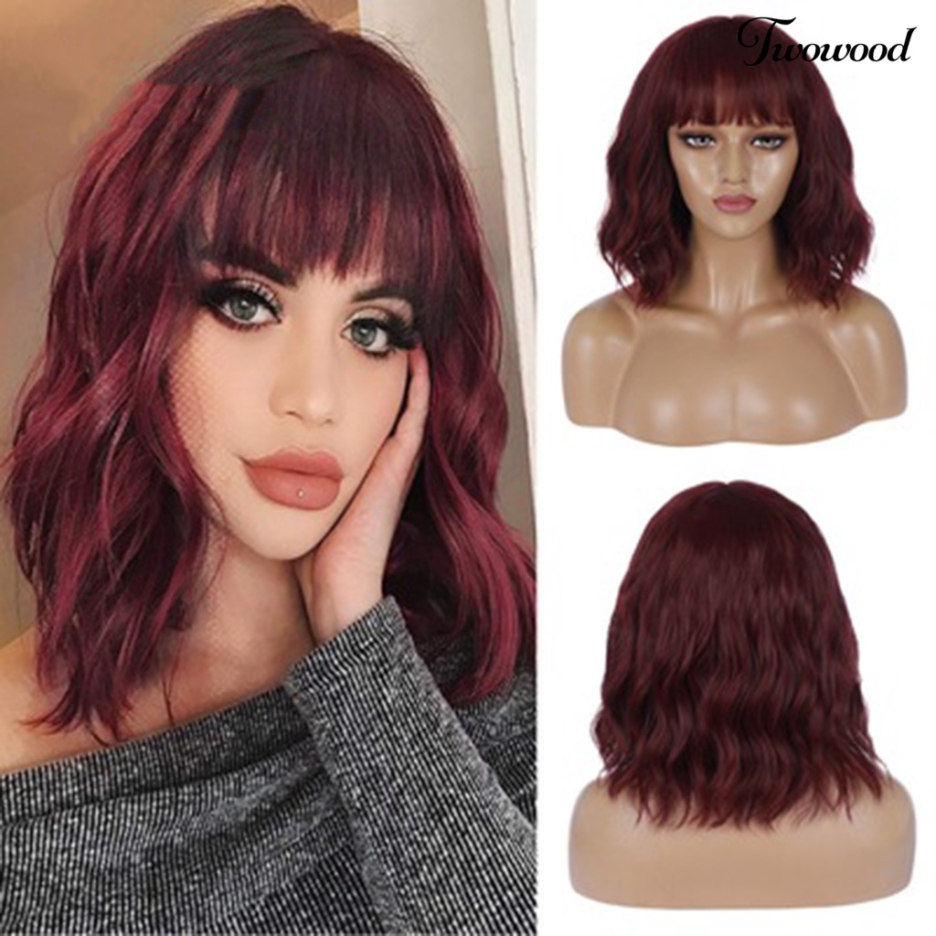 Twowood Fashion Wanita Merah Halus Panjang Keriting Wig Suhu Tinggi Serat Pesta Sopak