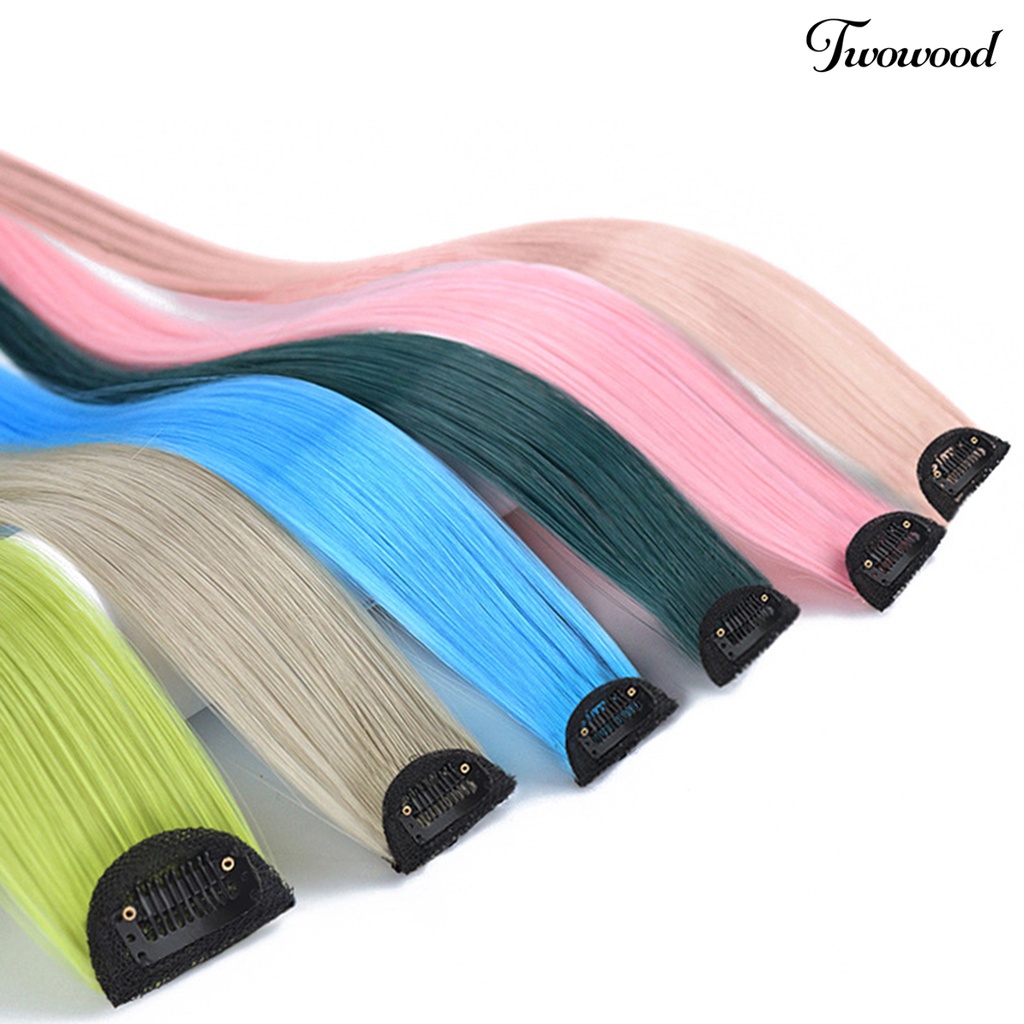 Twowood Wanita Lady Multi Warna Panjang Lurus Gantung Telinga Wig Pesta Rambut Ekstensi Sopak