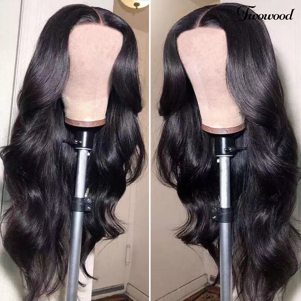 Twowood Rambut Keriting Panjang Mudah Dipakai Lembut Berbulu Realistis Trendi Alat Makeup Suhu Tinggi Sutra Renda Gelombang Besar Wig Rambut Keriting Panjang Untuk Kehidupan Sehari-Hari