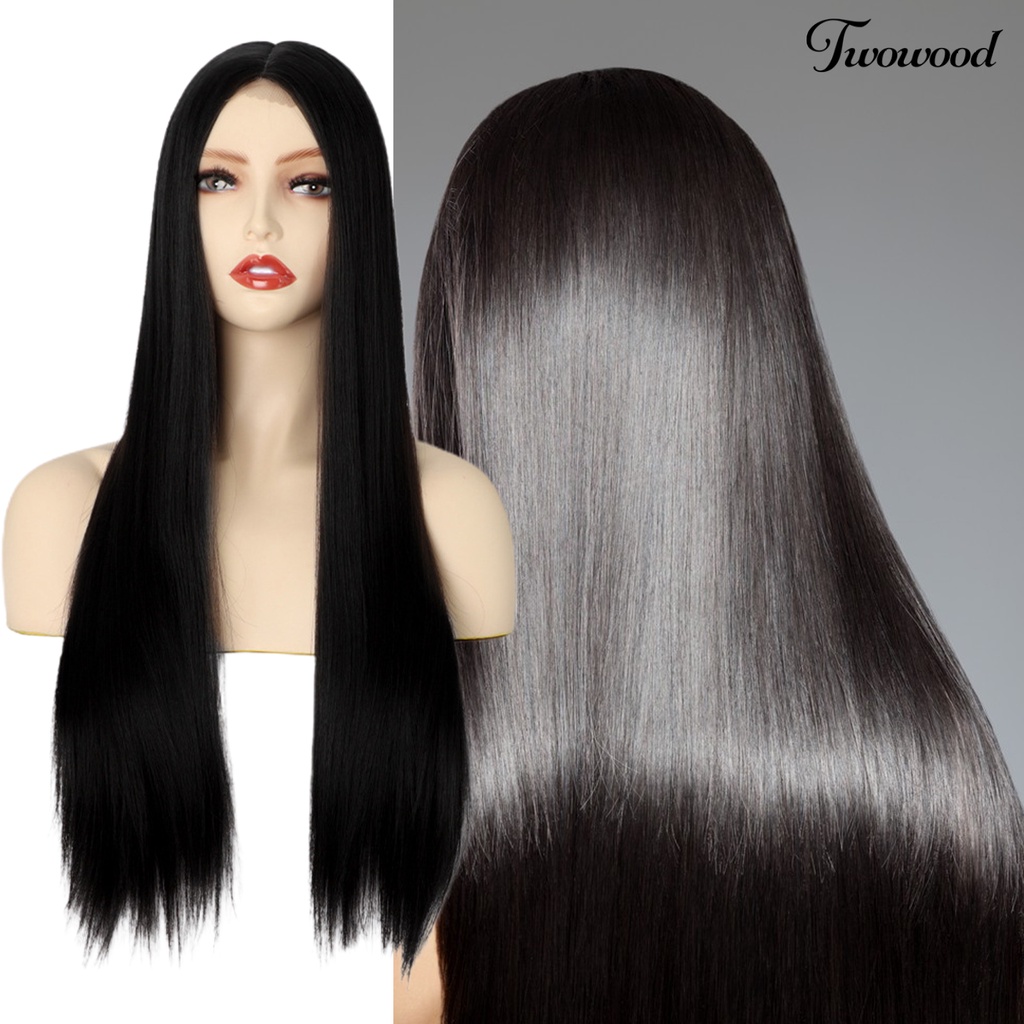 Twowood Rambut Wig Suhu Tinggi Sutra Feminim Berbulu Alami Tampak Lembut Sentuhan Rambut Styling Alat Kosmetik Wanita Hitam Panjang Lurus Wig Lady Use