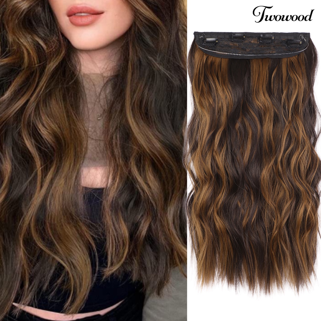 Twowood Faux Hair Curly Adjustable Realistis Alami Suhu Tinggi Serat Hiasan Kepala Halus Wanita Panjang Rambut Ekstensi Wig Sopak Penggunaan Sehari-Hari