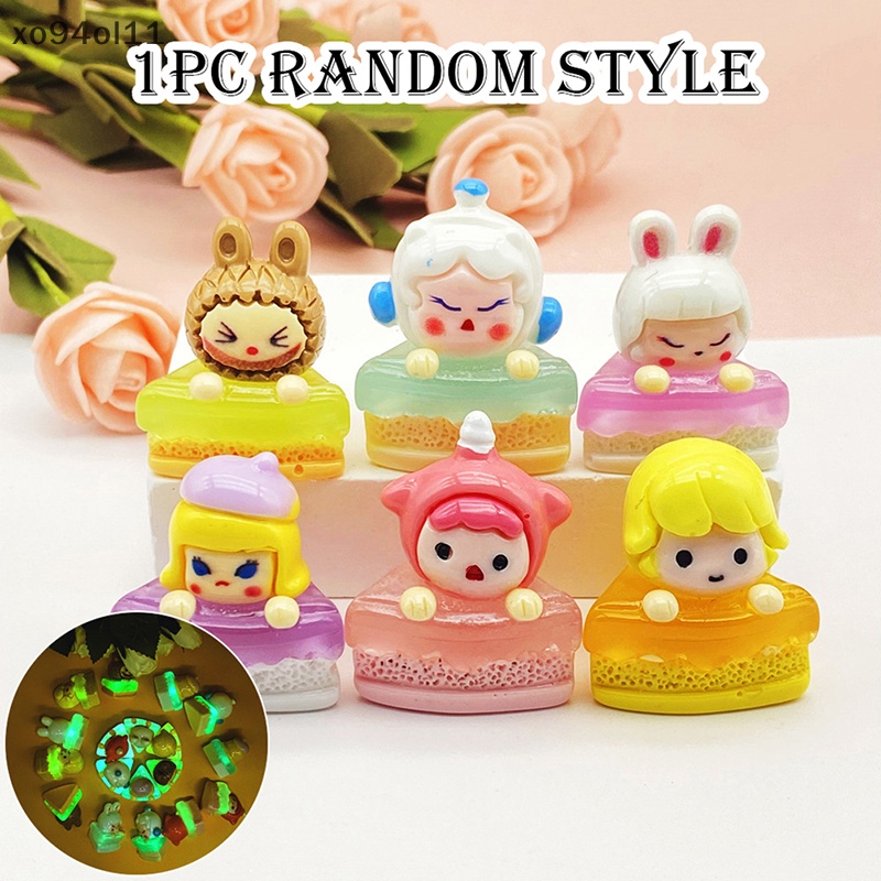 Xo 1Pc Bercahaya POP MART Ornamen Mini Kartun Irisan Kue Boneka Mikro Lanskap Dekorasi Rumah Boneka Miniatur Mainan OL