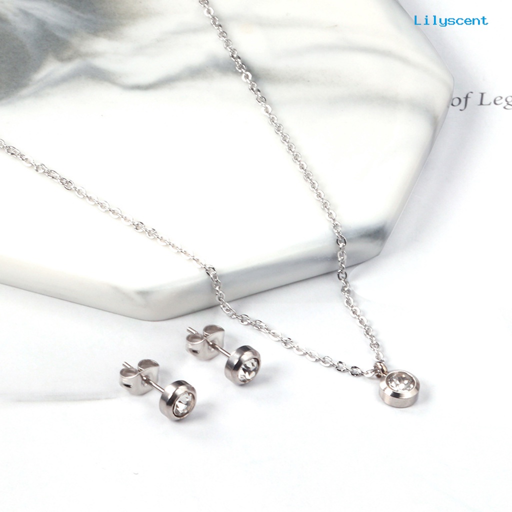 [LS]1 Set Kalung Anting Dengan Gaya Klasik Minimalis Liontin Bulat Set Perhiasan Untuk Wanita Kalung Dan Anting Kristal Imitasi