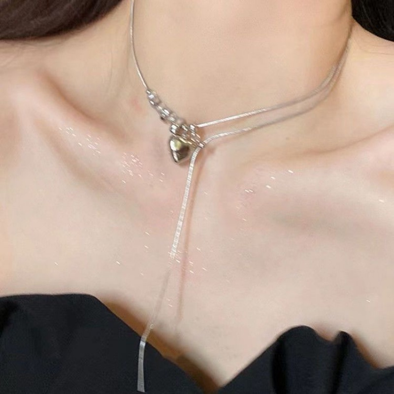 Gadis Manis Keren Jantung Rumbai Liontin Kalung Menjuntai Klavikula Rantai Choker Aksesoris