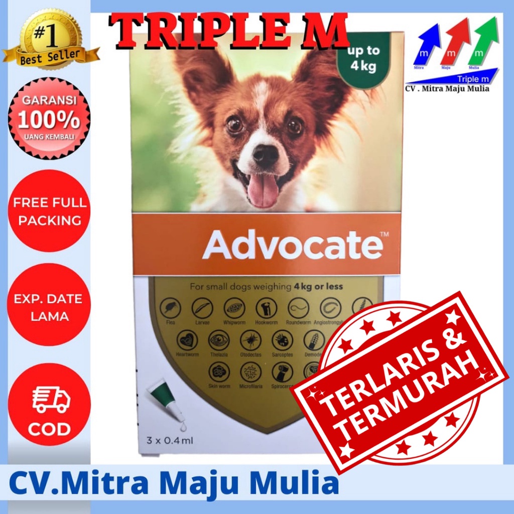 Advocate DOG size SMALL (1-4kg) TRIPLE M - Obat tetes Kutu untuk anjing BAYER