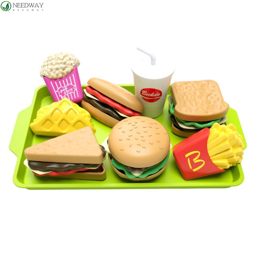 Needway Anak Berpura-Pura Bermain Mainan Fast Food Klasik Edukasi Dini Simulasi Makanan Model Burger Kentang Goreng Sortir Susun Mainan Dapur