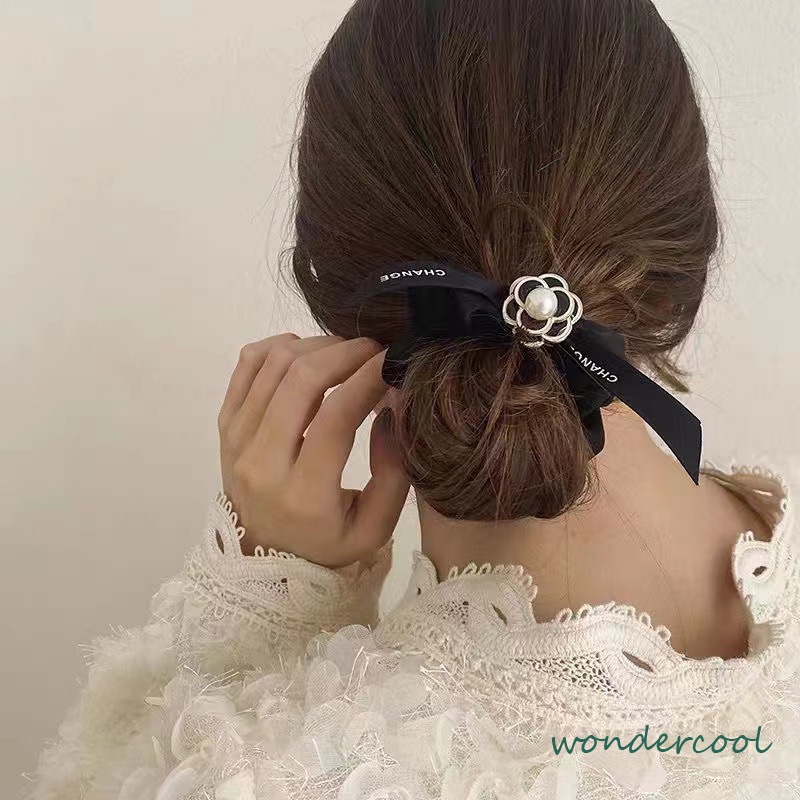 Tali rambut mutiara sederhana Cincin rambut Pita rambut usus besar Camellia wanita-Won