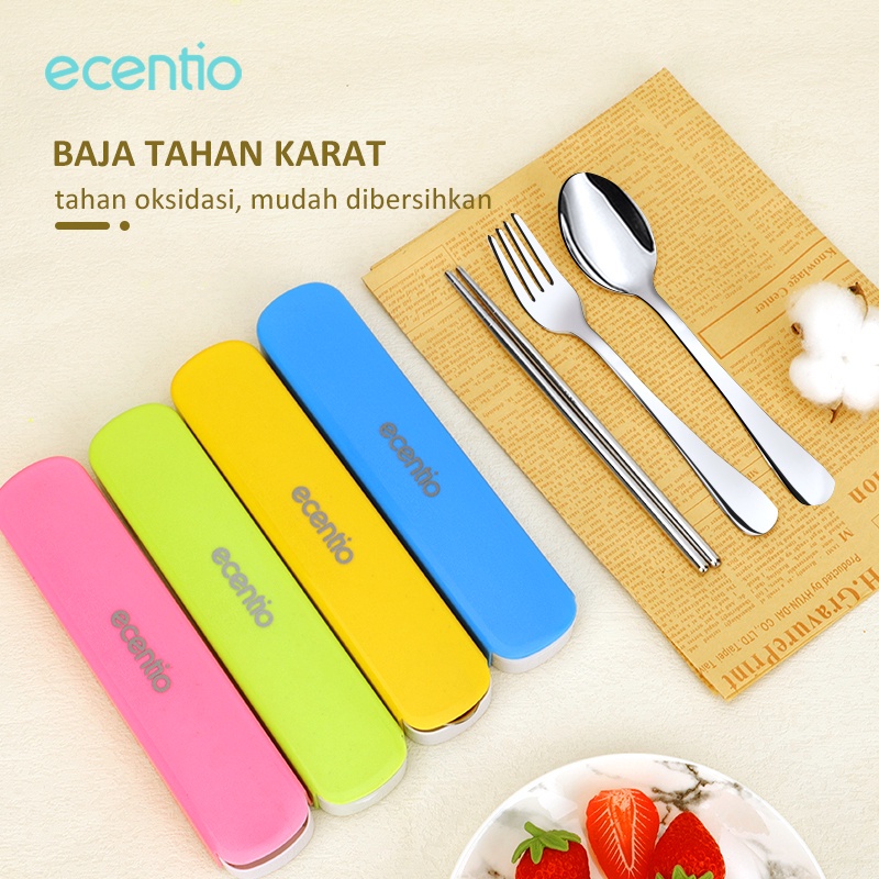 Ecentio Stainless Steel Set 3Pcs Alat Makan Sendok Garpu Sumpit / Spoon Fork Chopsticks