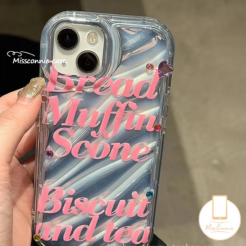 IPHONE Casing Bening Kartu Laser Alfabet Inggris Simple Pink Kompatibel Untuk Iphone11 13 14 12 Pro MAX 7Plus 6 6S 7 8 Plus XR X XS MAX 8Plus SE 2020lembut Tpu Mewah 3D Bergelombang Melengkung Cover