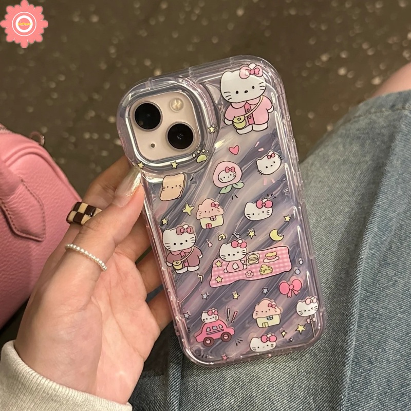 IPHONE Casing Kartu Laser Kerut Stereo 3D Kompatibel Untuk Iphone11Xr 7Plus 13 14 12 Pro Max7 8 6 6S Plus X XS MAX SE 2020kartu Kartun Hello Kitty Vintage Digital Tombol Ponsel Soft Cover