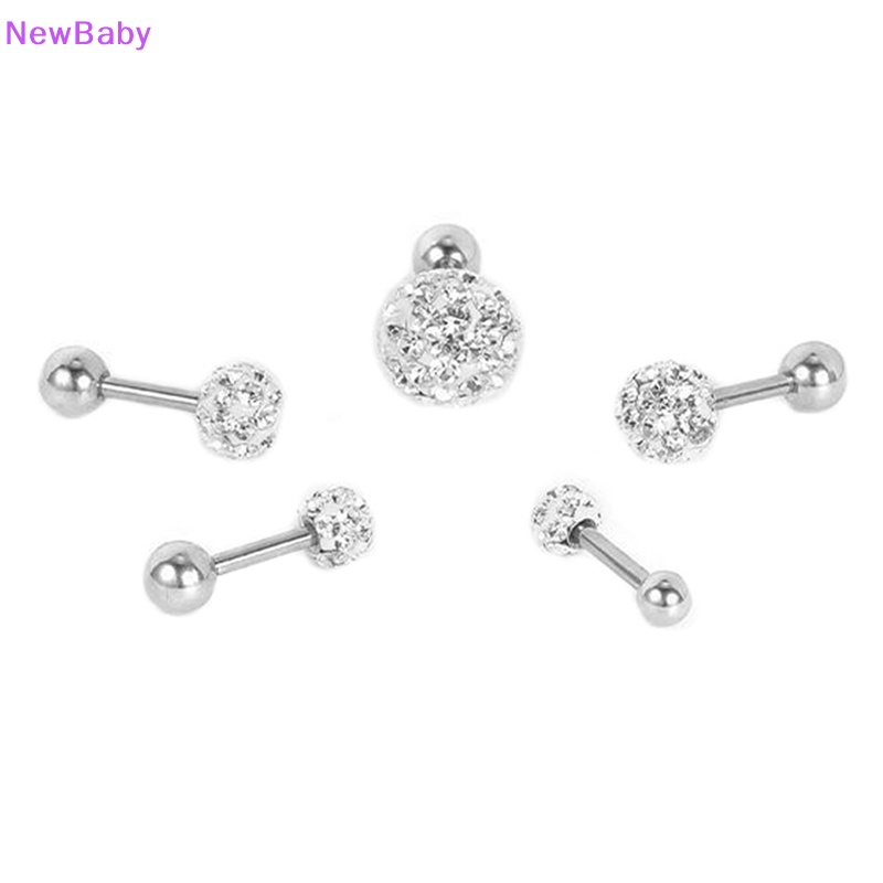 Newbaby Anting Bola Kristal Baja Bedah Ear Plugs Alis s Wanita Ear Studs Cartilage Tragus Helix Lip Studs Ring Internal Thread Body Jewelry ID