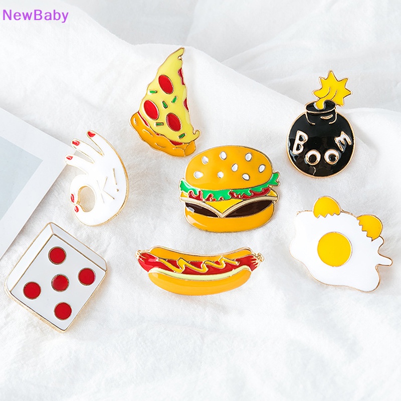 Newbaby Bros Enamel Pin French fries Telur Burger Pizza Ikon Lencana Jaket Ransel ID