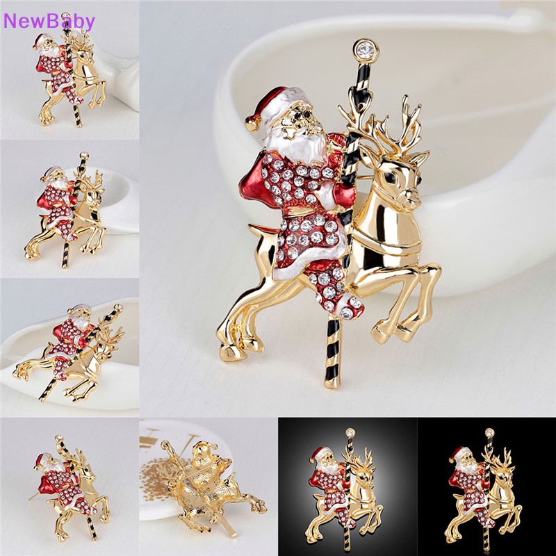 Newbaby 1pc Indah Santa Claus Rusa Berlian Imitasi Hadiah Natal Bros Pin Kerah Korsase 1pc Fashion Santa Claus Rusa Berlian Imitasi Hadiah Natal Bros Pin Kerah Korsase 1pc S Baru