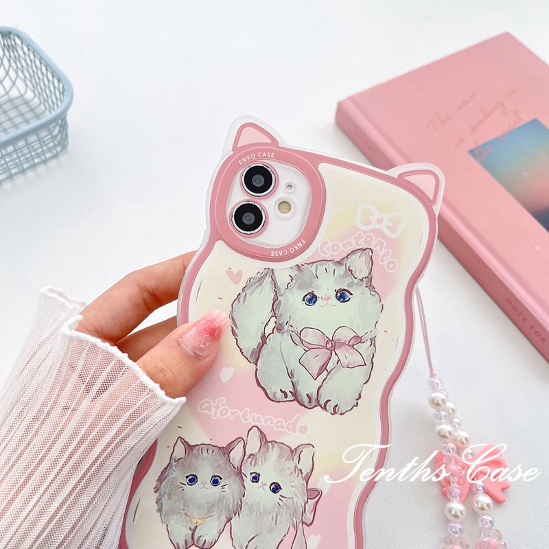 IPHONE Kompatibel Untuk Iphone14 13 12 11 Pro Max X XR Xs Max8 7 6 6s Plus Se2020Telinga Kucing Soft Cover Motif Kucing Lucu Casing Ponsel Dengan Lanyard