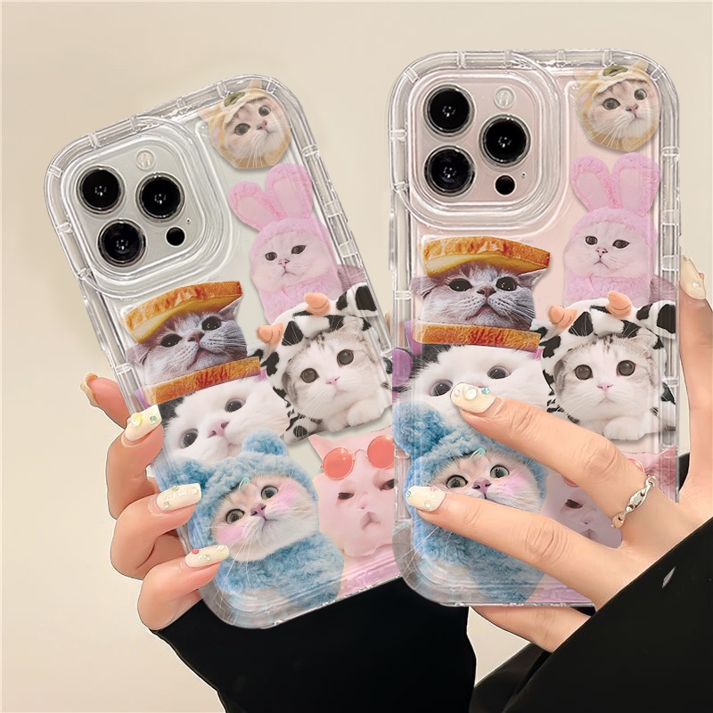 IPHONE Kucing Lucu Casing Ponsel Lembut Kompatibel Untuk Iphone14 13 11 12 Pro XS Max X XR 7+ 8plus Casing Transparan TPU Silikon Shockproof Cover