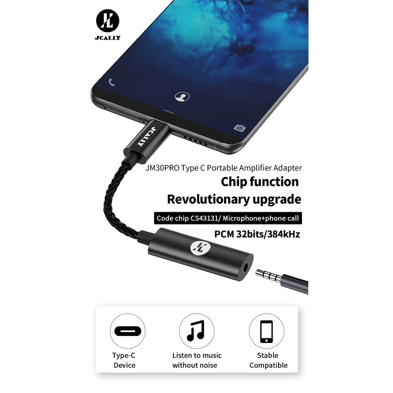 XIAOMI Jcally JM30PRO Kabel Adapter DAC Audio Digital TYPEC Ke 3.5 Adapter Handphone Android CS43131 DAC JM30 Upgrade Untuk Xiaomi13