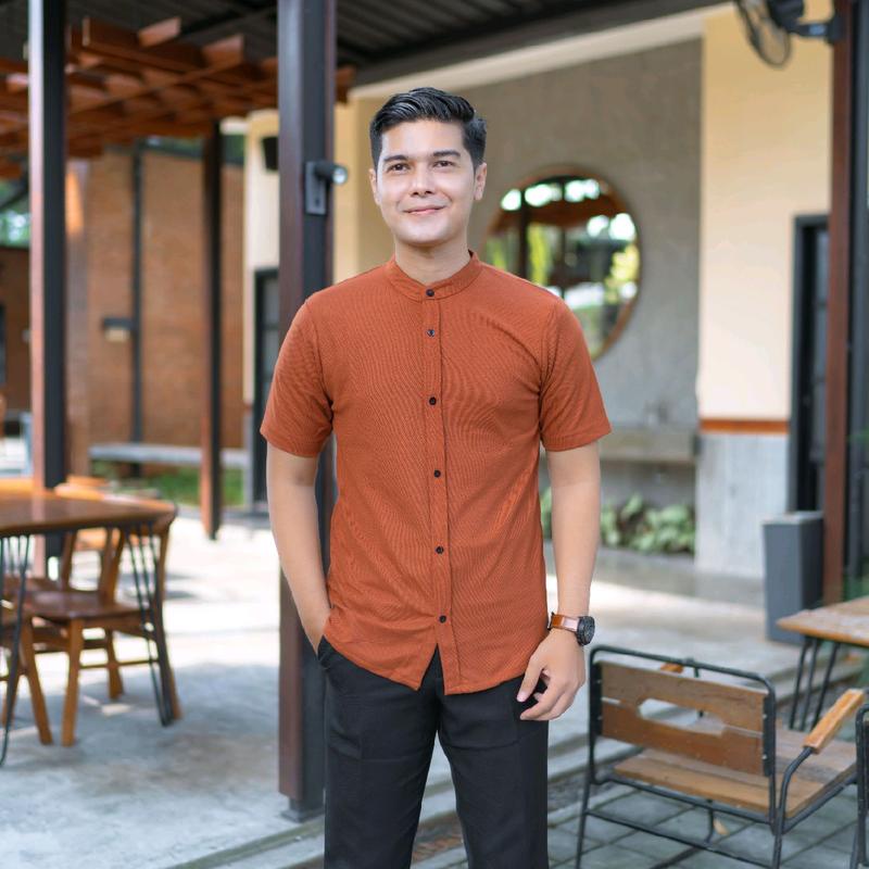 Kemeja Pria Lengan Pendek Kerah Sanghai Casual Polos Slimfit Size M - XXL