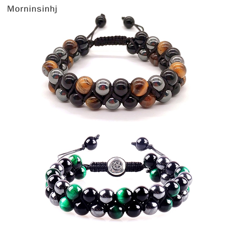 Mornin Double Layers Tiger Eye Agate Bracelet Braided Adjustable Black Magnet Yoga Beads Bracelet Untuk Pria Hadiah Perhiasan Kreatif id