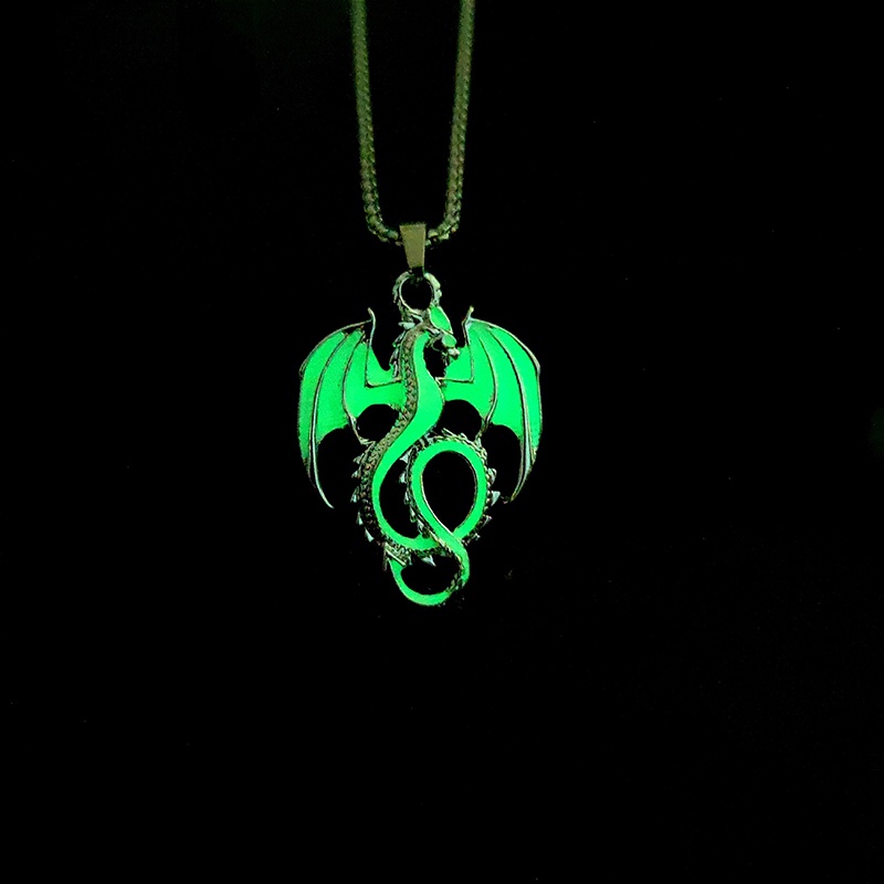 Mornin Luminous Kalung Untuk Wanita Pria Punk Glow In The Dark Kalung Gothic Naga Liontin Rantai Leher Pesta Halloween Perhiasan Hadiah id