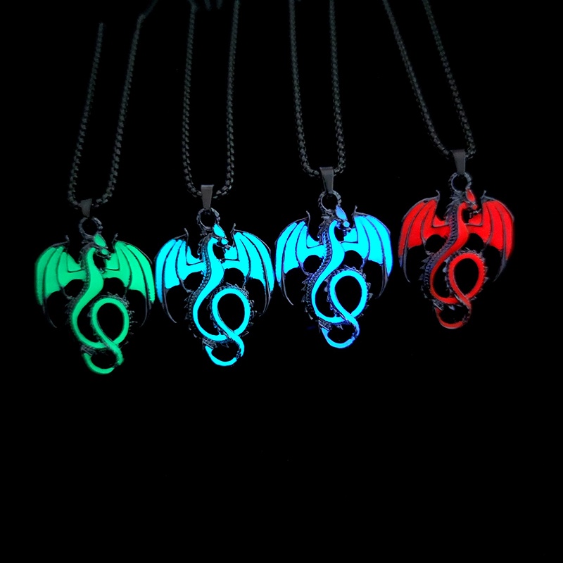 Mornin Luminous Kalung Untuk Wanita Pria Punk Glow In The Dark Kalung Gothic Naga Liontin Rantai Leher Pesta Halloween Perhiasan Hadiah id