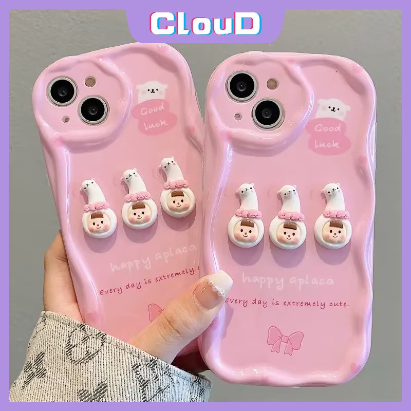 Soft Case Glossy Pinggiran Melengkung Bergelombang 3D Untuk Redmi 9A 9 10A 9T 10C A1 10 A2 9C NFC Redmi Note 12 11 9 10s 8 11s 10 Pro Max POCO M3 3D Mainan Kartun Lucu Cute Alpaka Cewek Case