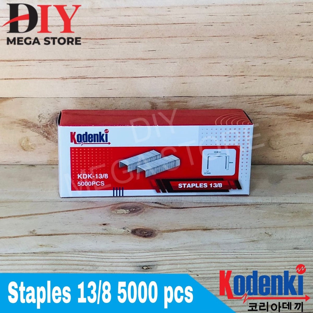 Isi stapler 13/8 benz werkz staples tembak angin 5000 pcs isi staples Staples 13/8 Benz Werkz isi 5000 Pcs Staples R23 Jok Motor, Sofa, Kayu dll DAN Isi staples 13/8mm atau ukuran 8mm untuk gun tacker manual.  Merk Kodenki Type KDK-13/8 Isi 5000pcs  Isi s