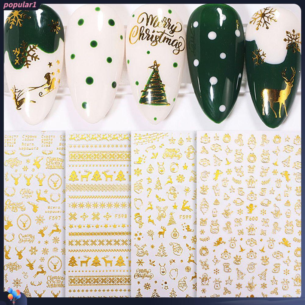 Populer Stiker Kuku Nail Art Dekorasi Maple Leaf Xmas Trees Perekat Manicure