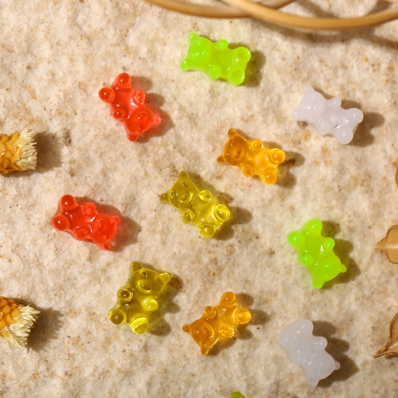 50pcs Cute Candy Colour Little Bear Aksesoris Kuku/ Patch Dekorasi Kuku Mini Resin 3D/ DIY Manicure Makeup Tools