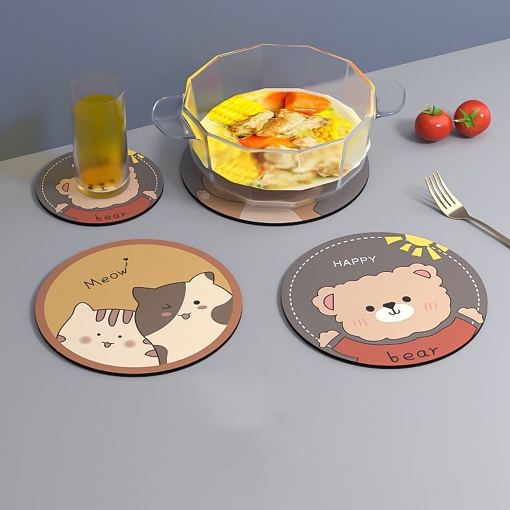 ღ Kartun Tikar Insulasi Panas Cute Diatom Lumpur Coaster Tikar Meja Makan Anti Panas Ins Alat Peraga Berpose Sederhana Anti-slip Alas Mouse Aksesoris Dapur