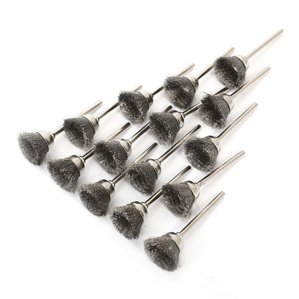 Populer 15pcs Sikat Roda Bahan Silver Kualitas Tinggi Dengan Shank1 /8Inci Kerut Kasar Untuk Alat Dremel