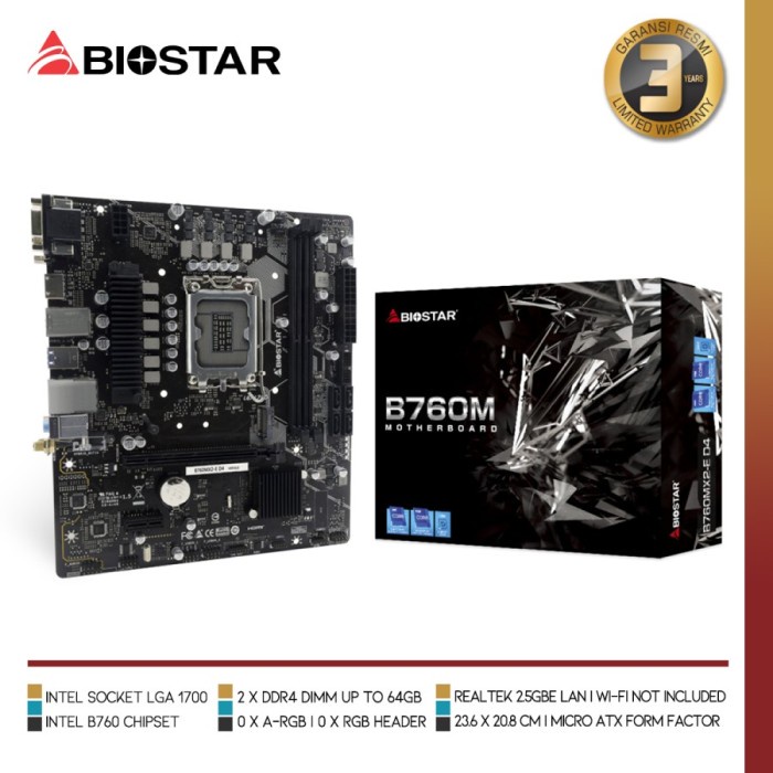 Motherboard BIOSTAR B760MX2-E D4 | Intel B760 LGA 1700 DDR4 Micro ATX - 6.0