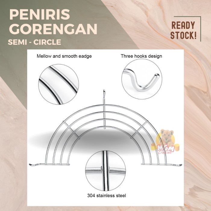 peniris panci 20cm saringan gorengan HALF CIRCLE stainless TEBAL