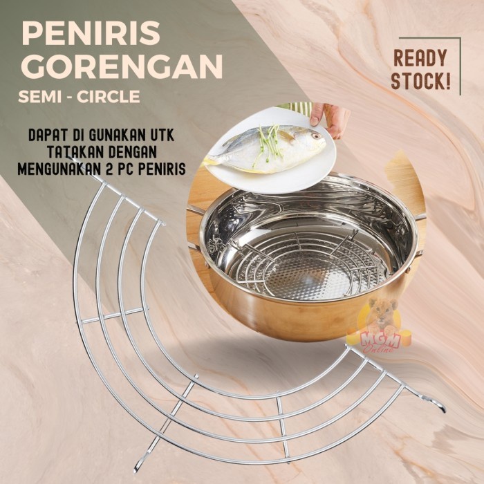 peniris panci 18cm saringan gorengan HALF CIRCLE stainless TEBAL