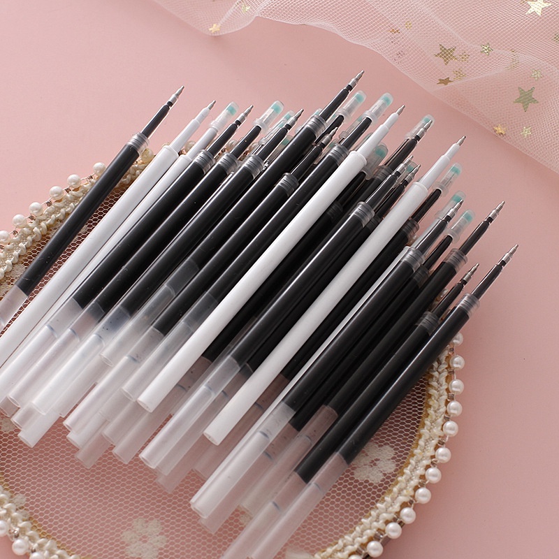 10pcs 0.5MM Transparan/White Tube Signature Pen/Press Style Pen Ganti Refill Tinta Hitam Kantor Sekolah Perlengkapan Tulis