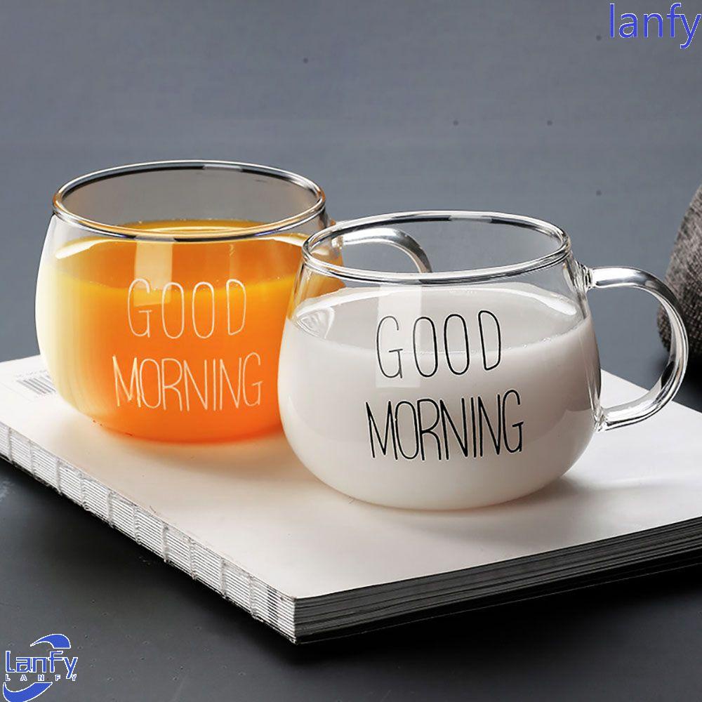 Lanfy Good Morning Cup Tahan Panas Reusable Breakfast Untuk Jus Susu Teh Cangkir Peralatan Minum Dengan Pegangan Mug Kopi