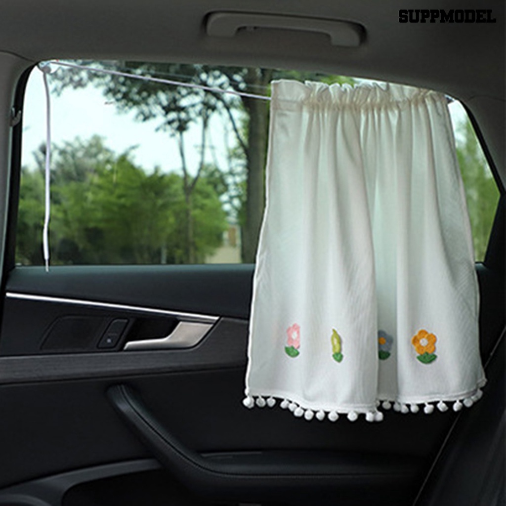 [SM] Car Sunshade Suction Cup Dengan Rumbai Peredam Panas Cotton Flower/Little Flower Rear Window Cover Car Supply