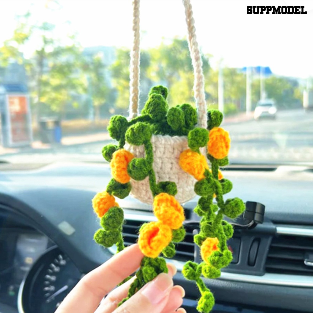 [SM] Car Mirror Decor Handmade Indah Rajutan Pot Tanaman Ornamen Kreatif Berbagai Gaya Spion Gantung Aksesoris Interior Mobil