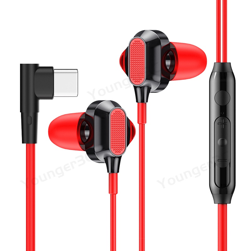 L Tekuk Plug 3.5mm Type-c Kabel Earphone In Ear Controled Bass Game Wired Headset Kontrol Volume Earbud Bass Stereo