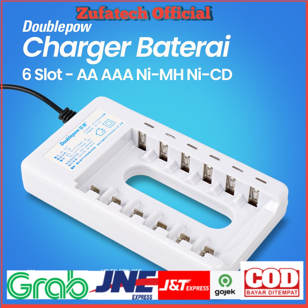 DOUBLEPOW Charger Baterai 6 slot for AA AAA Ni-MH Ni-CD - DP-U06 - White - S3AD0IWH
