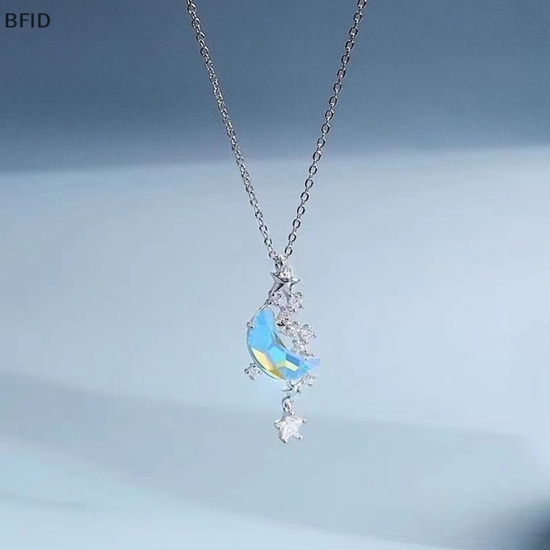 [BFID] Bintang Bulan Moonstone Titanium Steel Rantai Kalung Wanita Romantis Batu Mengkilap Liontin Kalung Pesta Pernikahan Fashion Perhiasan [ID]