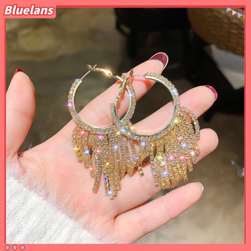 [BLS] Kepribadian fashion Yang Berlebihan Selebriti Internet Penuh Berlian all-match Panjang Rumbai Cakar Rantai Lingkaran Anting Anting earrings Wanita