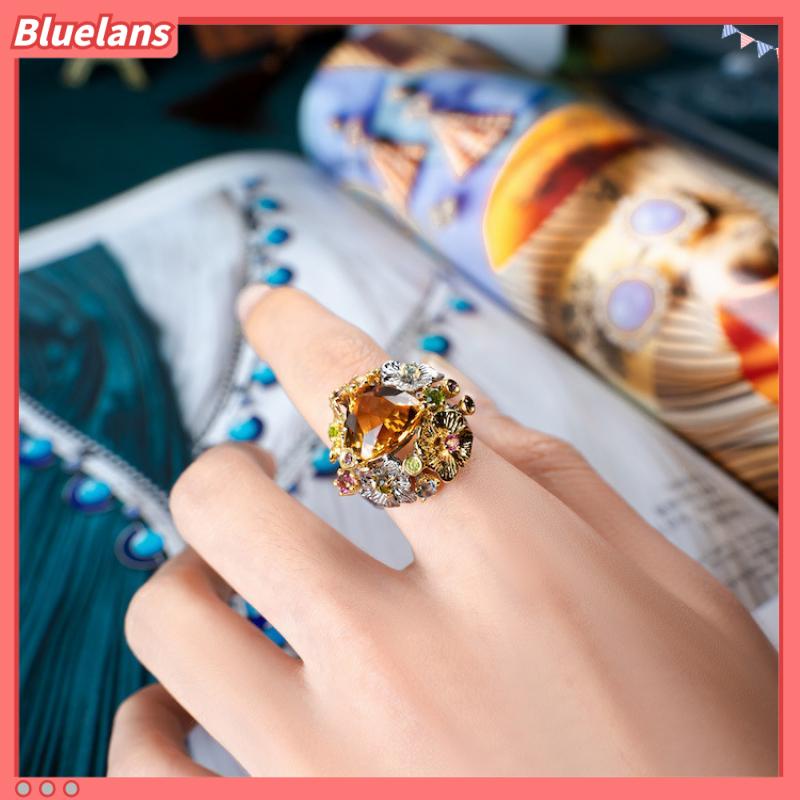 [BLS] Imitasi natural citrine Berwarna Batu Permata Cincin Italia Pengadilan Perhiasan Kerajinan Terang Dan high-end Terbuka Cincin