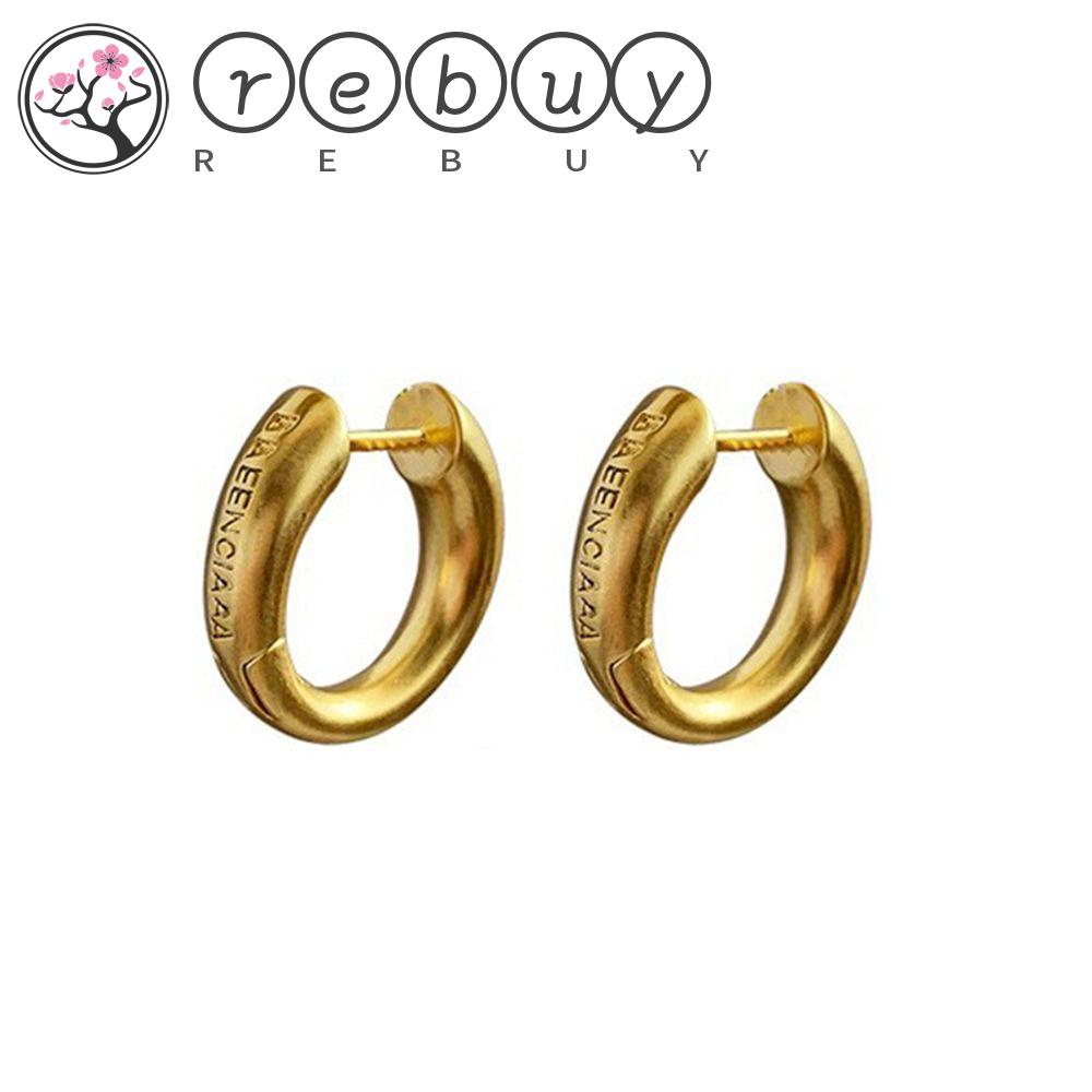 Rebuy Anting Emas Elegan Geometris Wanita Jarum Perak Tembaga Retro Perhiasan Perempuan