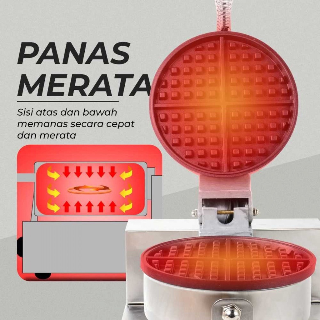 Mesin Cetakan Waffle Maker Single Head Double Sides 18CM 1250W 220V