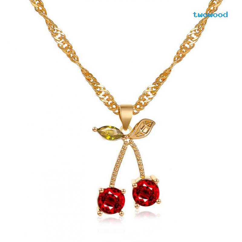 Twowood Cute gemstone cherry suit Kalung Wanita Model Wanita Kristal Sederhana Dan Serbaguna