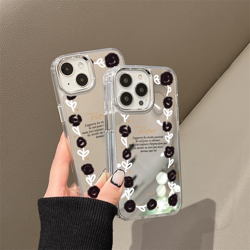 IPHONE Casing Ponsel Cermin Bunga Graffiti Sederhana Kompatibel Untuk Iphone11 12 13 14 12Pro 13Pro 14Pro Pro Max XR X XS Max Electroplating Tombol Perlindungan Mirror Cover
